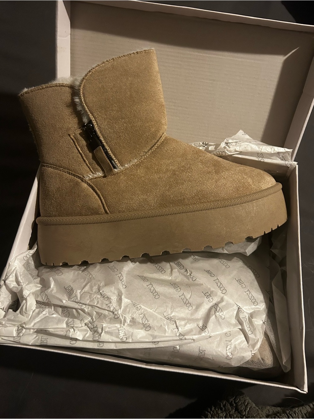 Cozy Girl Platform Ankle Boot  NWT in Tan